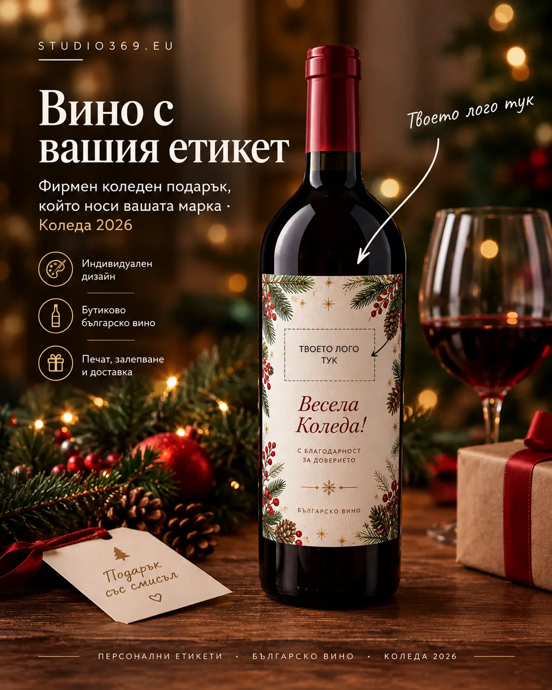 Вино с вашия етикет фирмен коледен подарък за Коледа 2026 vino s vashiya etiket firmen koleden podarak za koleda 2026